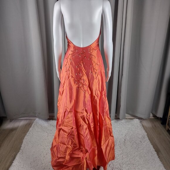 Jessica McClintock Gunne Sax Orange Halter Back, A Line Dress Size 3 Juniors. - Picture 4 of 11